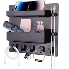 Bedside Shelf Wall Mount Adhesive Accessories Organizer 5 Hooks Style Black