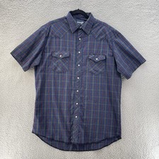 Wrangler Western Shirt Men 16 1/2 Long Blue Plaid Pearl Snaps Rodeo Cowboy Fest