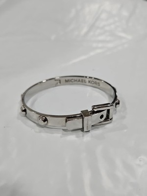 Vintage Michael Kors Bracelet Bangle Buckle Silver Tone MK Logo