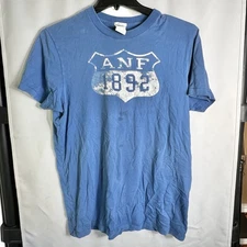 Y2K Abercrombie & Fitch Blue Graphic T-Shirt XL ANF 1892 Distressed Logo READ