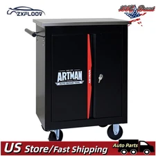 Double-Door Clapboard Tool Cart - Multi-Function, Black Red Utility Storage Cart