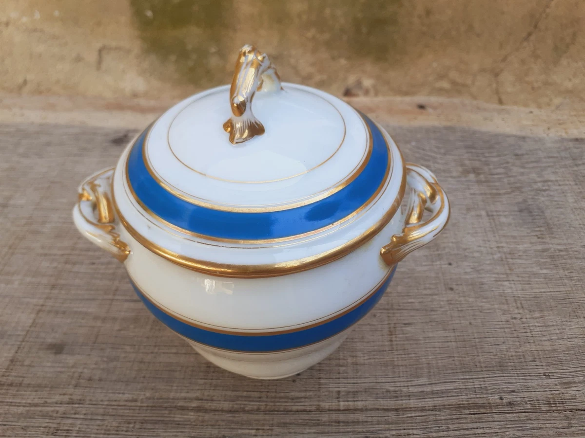 Sucrier + pot à lait M&S France – porcelaine blanche dorée – style Art Déco - Arts de la table