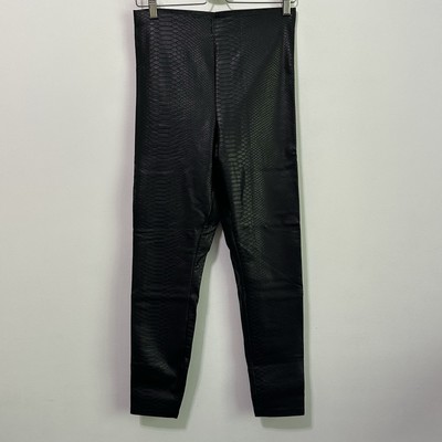 HUE Sleek Effect High Waist Leggings M Black Python Faux Leather Club Sexy Party