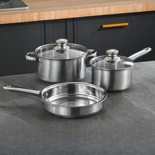 3Pcs Stainless Steel Cookware Set Pan Set Saucepan Stockpot Fry Pan with Lids