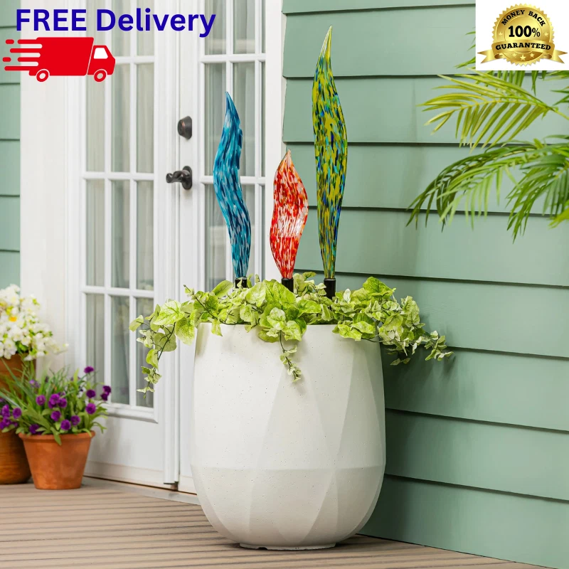 Juego de 3 estacas de jardín de vidrio sopladas a mano estacas de metal coloridas decoración de patio Foto 2 de 4