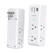 Surge Protector Outlet Extender with Rotating Plug,  6 AC 1C2A, 2 Pack White