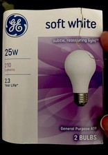 Lot Of 2 - Old Style GE Soft White 25W Light Bulbs A19 2-Pack 210 Lumens NEW
