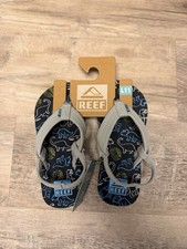 Reef Flip Flops Boys Size 11 Little Ahi Dinosaur Sandals Navy Gray NEW NWT