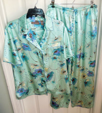 COMFY SATINY BLUE w/FLORALS VALERIE STEVENS WOMEN'S PAJAMA SET IN SIZE LARGE