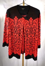 MISOOK KNIT BLACK RED OPEN FRONT JACKET SZ L