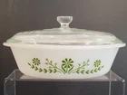 vintage Glasbake Green Daisy oval casserole dish with lid J235 1 QT