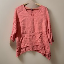 La Fixsun Tunic Top Small Linen V Neck Double Layer Asymmetric Hem Coral