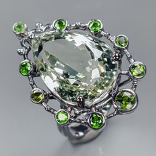 Gem 25 ct Natural Green Amethyst Ring 925 Sterling Silver Size 7.75 /R436284