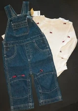 GYMBOREE Boy GOOD OLD DAYS Vintage Embroidered Shirt and Overalls 12-18 Months