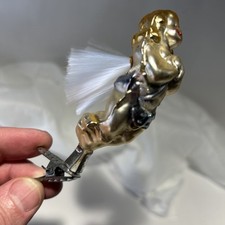 Antiguo clip en adorno de árbol de Navidad vidrio soplado mujer niña ángel Alemania A9