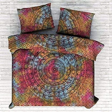 Multi Color Tie Dye Floral Elephant Mandala Duvet Cover Queen/Twin Size Bedding