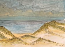 Quadro antico Magnus Weidemann MW 61 dune spiaggia Sylt paesaggio dune costa