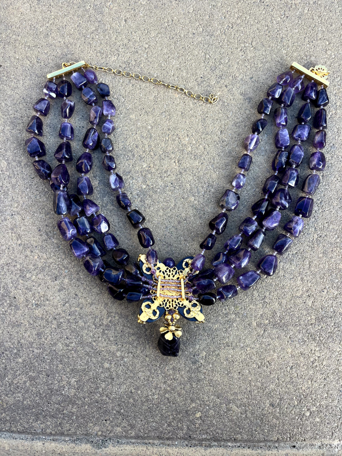 Vintage Amethyst Multi-Strand Statement Necklace … - image 2