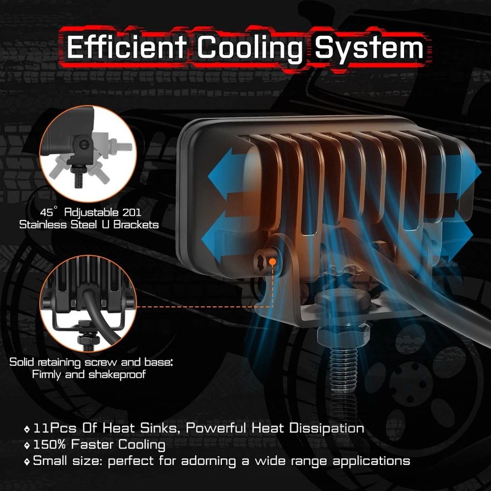 3" S2 DOT SAE J583 Amber LED Lights Fog Pods Pair (Set of 2) &Wiring Harness Kit - Изображение 4 из 4