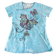Colorful Butterfly Print Scrub Top By UA Scrubs Scrubstar Women's Size Small