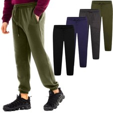 Mens Jogging Bottoms Tracksuit Fleece Sweatpants Zip Pockets Casual Gym Trousers