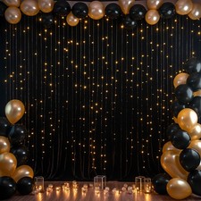 Black Backdrop Curtain with Lights String for Parties10x10FT Wrinkle Free Pol...