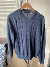 Oscar De La Renta Cable Knit Pullover Sweater Crewneck XL Gray Cotton Blend