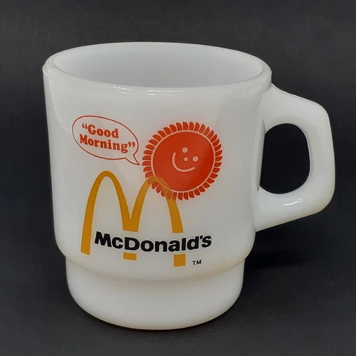 Vintage McDonalds Fire King Coffee Mug GOOD MORNING Anchor Hocking Milk Glass