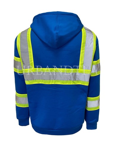 Men's Safety Reflective Zip Up Hoodie Sweatshirt Class 3 High Visibility Work - Picture 9 of 9