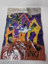 Halloween Happy Haunting Evergreen Garden Flag Embroidered  18"x 12.5" NEW