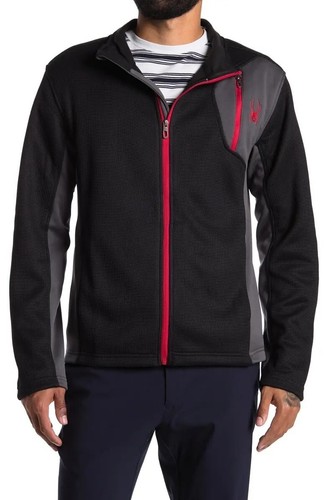 Spyder Herren Logo schwarz durchgehender Reißverschluss Taschen Strick Trainingsjacke Activewear Gr. M Neu mit Etikett