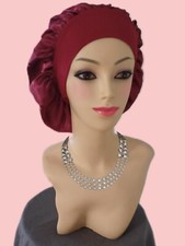.Pretty SilkyBurgundy Red Satin Soft Bonnet Full Head Wrap Gray RED