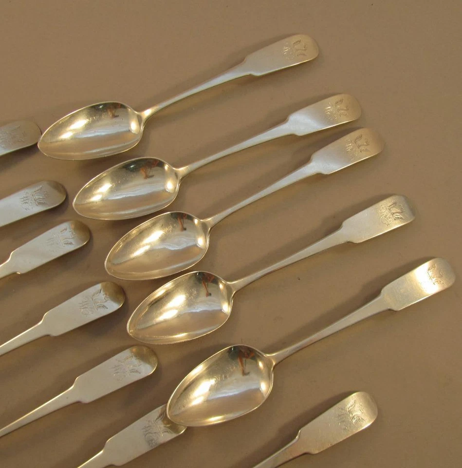 12 American Coin Silver Tablespoons Richards & White General Wm. Eaton? c 1810 - Image 3 of 4