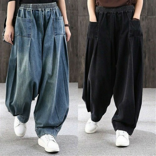 Women's Pockets Jeans Baggy Loose Denim 