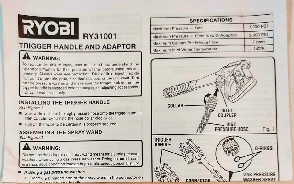 RYOBI 3,300 PSI Pressure Washer Trigger Gun Kit for Gas/Electric