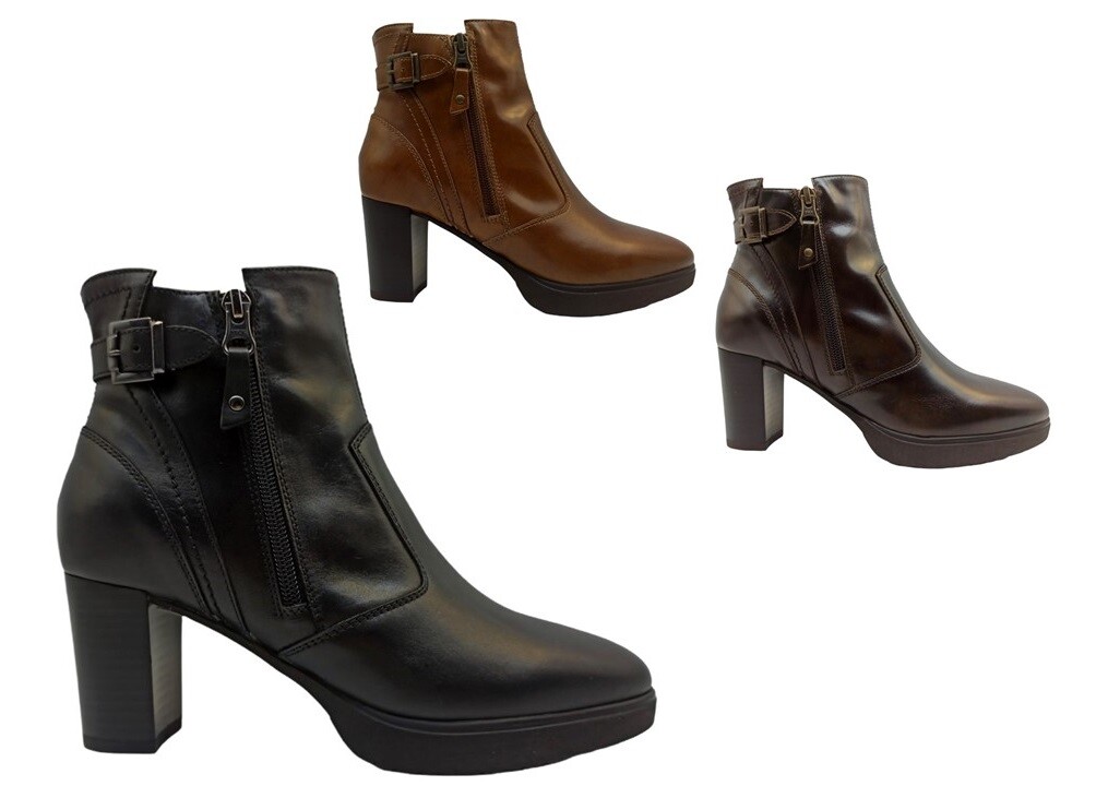 NeroGiardini - NeroGiardini Heeled Ankle Boot in Black Leather with Double Zip