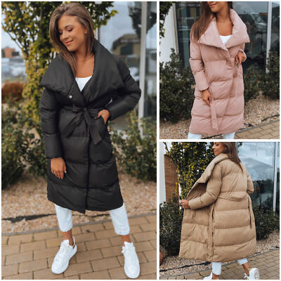 Damen Winterjacke Lang Steppjacke Wintermantel mit Großen Kragen DSTREET  S-XL