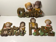 Three Vintage Children  s Wall Plaques Charity , Faith, Hope By Burwood Products