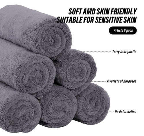 6Psc Premium Hand Towels Microfiber Coral Velvet Highly Absorbent Towels 16 x 28 - Picture 4 of 7