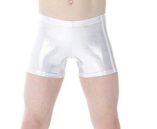 MONDOR Metallic Gymnastic Shorts, SILVER, Adult Size XS Child 14-16 , NWT