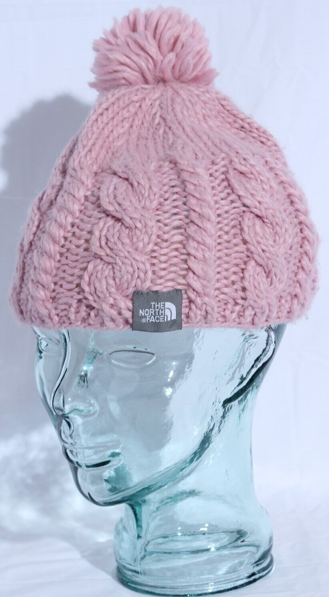 North Face Beanie Hat Womens One Size Pink OhMega Fur Pom Oh 