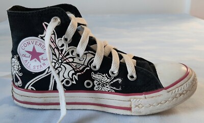 *Gorgeous* CONVERSE All Star/ UK12/EU30/Black Baseball Boots/pink  trim/cushioned UK