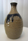 Salt Glaze Cobalt Drip Pottery Bottle Vase Signed Base — photo 2
