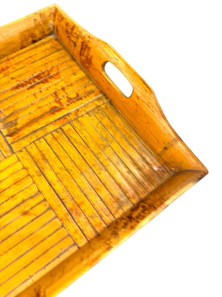 2 Piece Vintage tortoise Burnt Bamboo Folding Butler Tray removable X Base Stand - Image 4 of 4