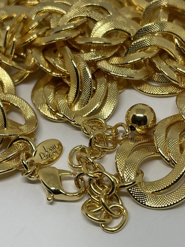 Vintage Joan Rivers Flat Gold Link Chain Necklace 30" + 3", Signed - Foto 7 di 7