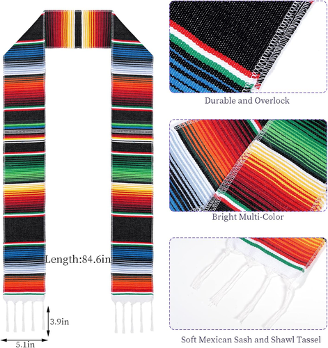 Mexican Graduation Stole Sash Mexican Serape Scarf Colorful Graduation Honor Sto - Picture 2 of 12