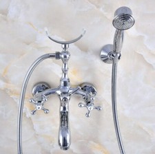 Chrome Brass Wall Mount Clawfoot Bath Tub Faucet W/ Hand held Shower Sprayer