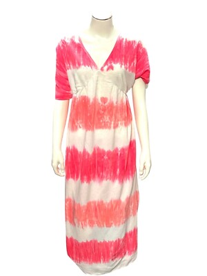 white christmas dresses Women's Pink & White Tie-Dye Tiered Cotton Long Dress main image 0