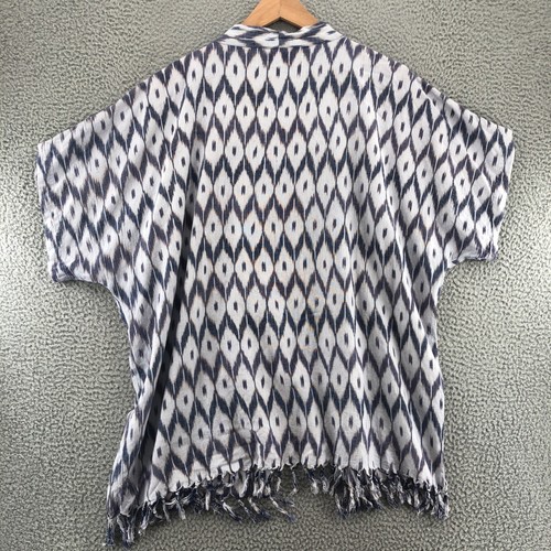 Earthbound Top Womens Small Blue Ikat Kimono Tassel Dolman Short Sleeves Open - Picture 3 of 10