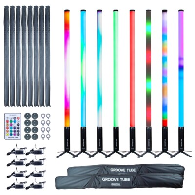 DJ Stage Party LED Tube Effect Accent Lights 8-Pack w Travel Cases & Remote